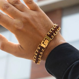 Gold Plated Black Links Rudraksha Bracelet For Men Gold Plated Black Links Rudraksha Bracelet For Men