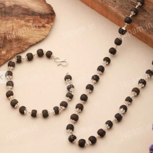 Silver Plated Karungali Mala + Karungali Bracelet Combo For Men Silver Plated Karungali Mala + Karungali Bracelet Combo For Men